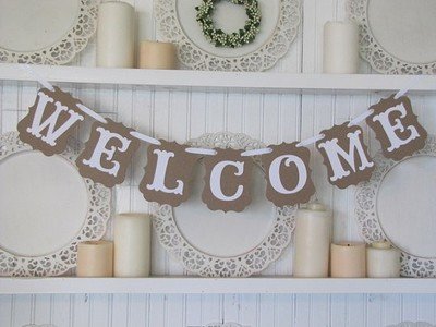 ウェルカム バナー & プチ ハート バルーン セット 結婚式 二次会 に (ナチュラル)