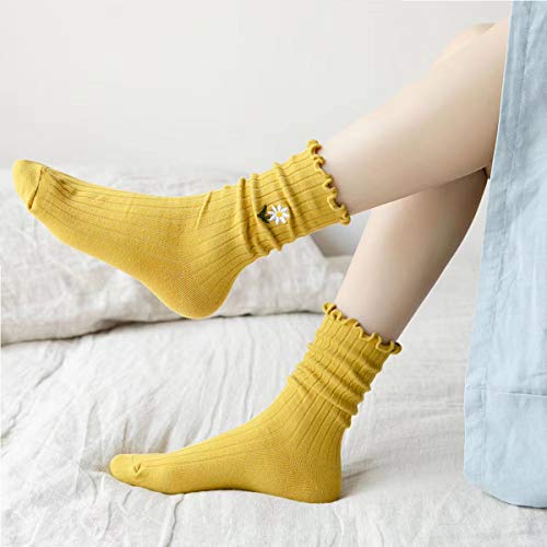 5 Pairs Women Comfortable Crew Soft Slouch Knit Cotton Socks ,5-10 W81 (solid color)