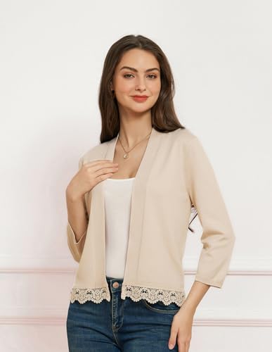 Image of GRACE KARIN Women 3 /4 Sleeve Cropped Cardigan Open Front V Neck Lace Lightweight Bolero Short Shrugs 2025 Summer