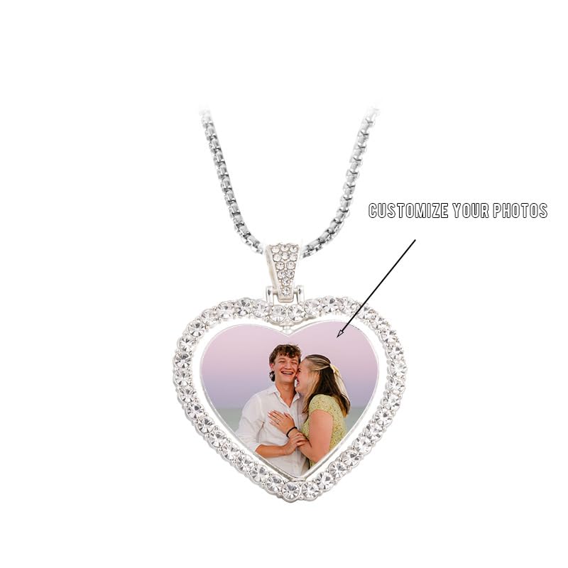 Personalized Heart Photo Necklace for Women - Custom Picture Pendant with Rhinestones, Memorial Gift for Wife Girlfriend Mom, Anniversary Birthday Jewelry Keepsake3