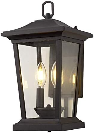 Smeike Large Outdoor Wall Sconce, 2-Lights Lantern, Exterior Wall Mount Light Fixture with Clear Glass, Exterior Patio/Porch, Entryway Door