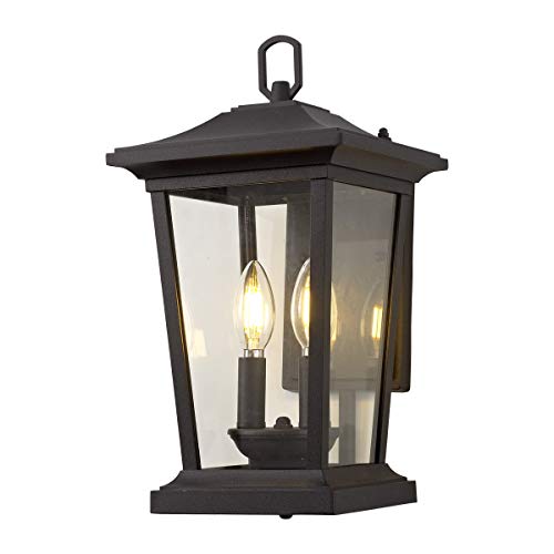 Smeike Large Outdoor Wall Sconce, 2-Lights Lantern, Exterior Wall Mount Light Fixture With Clear Glass, Exterior Patio/Porch, Entryway Door #TOP20