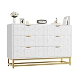 IDEALHOUSE White 6 Drawer Dresser with Wide Storage, Wood Dresser Chest Organizer with Metal Legs, Modern Dressers & chests of Drawers for Bedroom, Living Room, Hallway