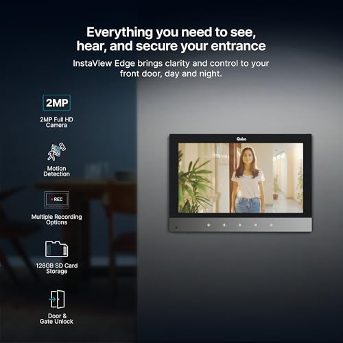 Image of Qubo InstaView Edge Wired Video Door Phone | 2MP Full HD Camera, 7-inch TFT Display, 150 Wide View, Motion Detection, IR Night Vision, Auto Recording, Door & Gate Unlock, 128GB SD Card Support