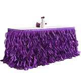 Purple Curly Willow Table Skirt for Baby Shower, Mermaid Birthday Party, Fluffy Tutu Double Layer Ta