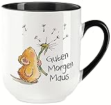 vanVerden Curved Tasse mit Spruch - Guten Morgen Maus - Liebe Love - beidseitig Bedruckt - Geschenk Idee Kaffeetasse, Tassenfarbe:Weiß/Schwarz