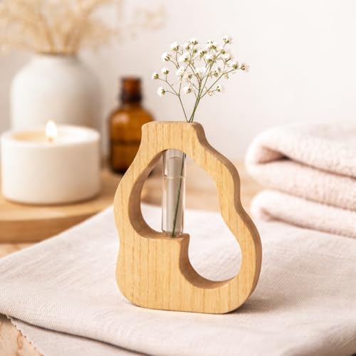 Image of CraftVatika Decorative Items for Home Decor, Test Tube Flower Wooden Vase for House Warming Gifts New Home Living Room, Anniversary Return Birthday Gifts for Woman Man, Aesthetic Room Decor Items