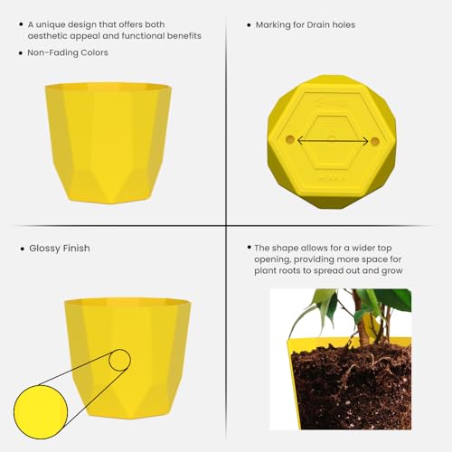 Image of YUCCABE ITALIA SHERA Hexa Plastic Planter Pot for Plants | Decorative Flower Pot | UV Protected Lightweight Indoor Outdoor Gamla for Home Decor, Balcony, Garden & Living Room