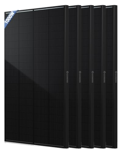 ECOBOSS 1000 Watt Solar Panel, 5 PCS 200W N-Type 16BB 12V Solar Panels with 25.6% High Efficiency, IP68 Waterproof, 30-Year Long-Lasting Monocrystalline Panels for RV, Van, Marine & Off-Grid Systems