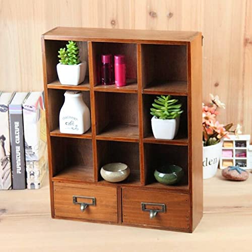 Image of 9-Cube Wooden Display Shelf with 2 Drawers Desktop Storage Organizer Brown | Home Decor | Wall Shelves