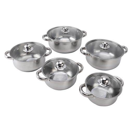 Cryfokt Conjunto de Panelas e Frigideiras de Aço Inoxidável Com Alça Confortável e Tampa de Vidro para Cozinhar Confortavelmente na Cozinha