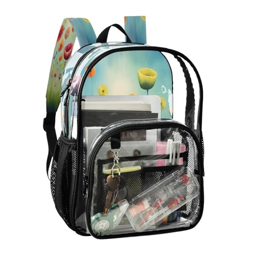Abstract Floral Watercolor Clear Backpack - Stadium Approved Large 15.7-inch Waterproof Transparent Bag for Sports, Concerts, Work, Travel#952