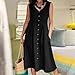 Women's Summer Midi Dresses Sleeveless Casual Fashion Loose Button Down V Neck Beach Vacation Dress with Pockets S-2XL Black