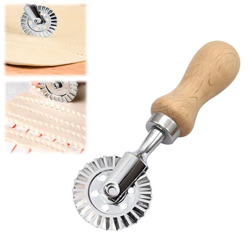 La Mejor Recopilación de Moldes para pastas de esta semana. 41 Ravioli - Cortador de sellos con mango de madera, prensa para hacer raviolis de borde estriado, moldes de pasta manuales, sellos para pasta (rueda de rodillo)