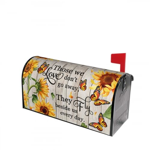 Image of Sunflower Butterfly Mailbox Covers Magnetic- Spring Summer Standard Size 21x18 Inch- Rustic Wood Memorial Mailbox Wrap Letter Post Cover Decoration for Yard Garden Outdoor Outside