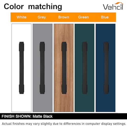 VEHCIL 10 Pack Square Matte Black Cabinet Pulls, 7 Inch(178mm) Hole Centers Kitchen Cabinet Handles Drawer Pulls Kitchen Hardware for Cabinets,Cupboard Closet Bathroom Dresser, Solid Zinc Alloy — view 6