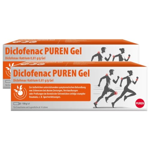 Diclofenac PUREN 2x 150g Schmerzgel - effektive Schmerzbehandlung bei akuten Zerrungen Verstauchungen oder Prellungen reduziert Entzündungen fördert Heilung für Sportverletzungen
