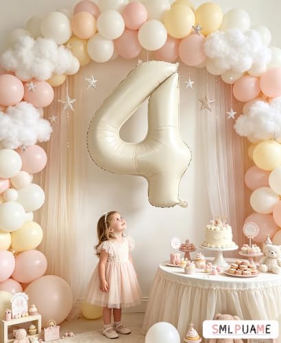 Image of 40 Inch Cream Number 4 Balloon Beige Boho Neutral Party Decoration