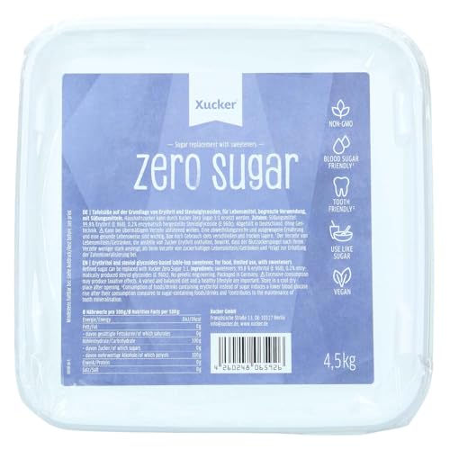 Xucker Zero Sugar Vorteilsbox 4 5kg Kalorienfreier Erythrit-Stevia-Mix vegan & 1:1 wie Zucker für Backen Kochen & Getränke