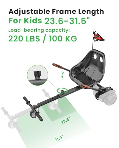 Image of Awwscooter K1 Go-Kart Seat Attachment for Self-Balancing Scooters, Adjustable Frame Fits 6.5 inch /8 inch /10 inch Boards, Easy Install, Kids & Family Fun (Scooter Not Included)-Carbon Black