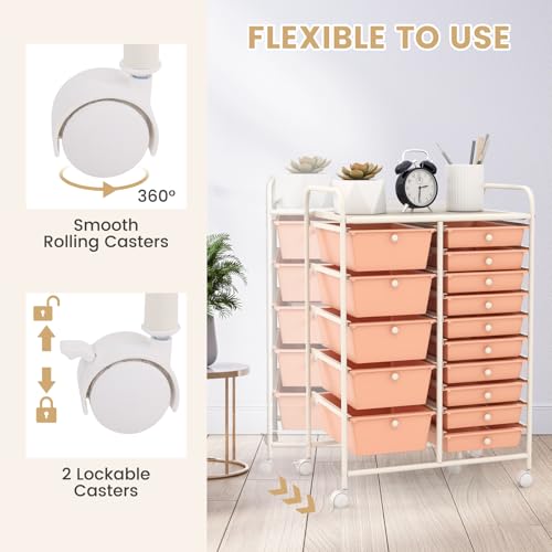 Image of LDAILY 15 Drawer Rolling Storage Cart, Rolling Cart with Drawers for Classroom, Art Supply Craft Organizer on Wheel with Metal Frame & Handles for Home Office School