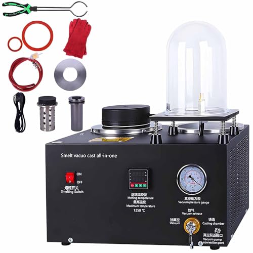 SHENGSHIYU Horno de Fusión de Oro 1600 Grados,Horno de Fusión a la Izquierda,Cámara de Fundición Al Vacío a la Derecha con Cubierta Transparente,Horno de Fusión Electrico 1KG