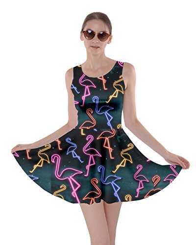 Cowcow womens neon flamingo flamingo v2 skater dress, flamingo - …