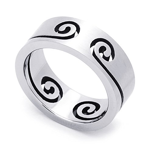 DoubleAccent 8MM Stainless Steel Cut-Out Wave Flat Wedding Band Ring (Size 8 to 14)