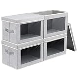 Homsorout Storage Baskets with Lids, 4 Pack Large Box Organizer with Window, Fabric Storage Cubes Bins for Closet, Collapsible Organizer Bins for...