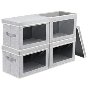 Storage Baskets with Lids, 4 Pack Large Box Organizer with Window, Fabric Storage Cubes Bins for Closet, Collapsible Organizer Bins for Bedroom, Living Room, Dorm, Blended
