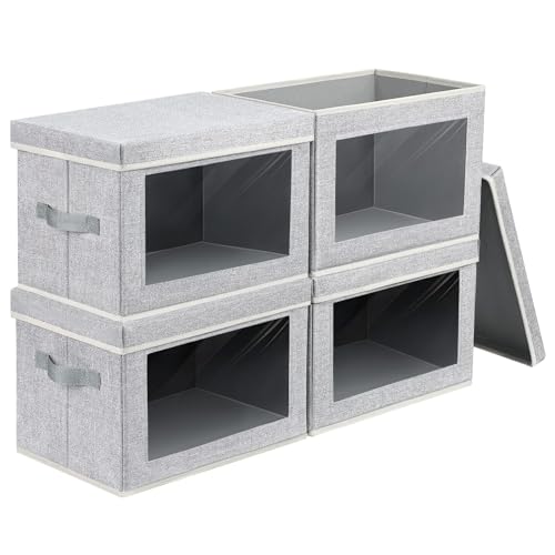 Image of Homsorout Storage Baskets with Lids, 4 Pack Large Box Organizer with Window, Fabric Storage Cubes Bins for Closet, Collapsible Organizer Bins for Bedroom, Living Room, Dorm, Blended