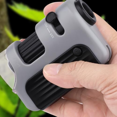 Laroal Taschenmikroskop, 60x-120x, tragbares Hand-Minimikroskop mit Beleuchtung für mikrobiologische Beobachtungen im Labor