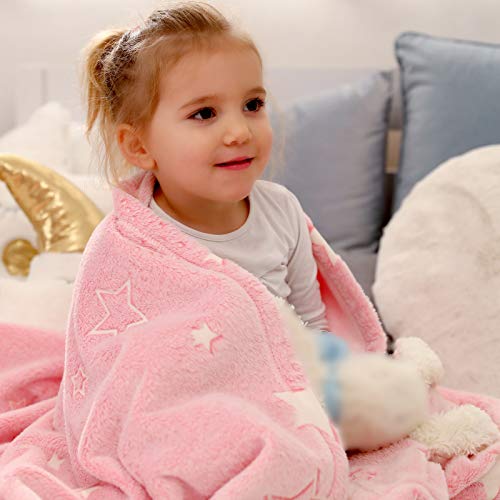 Cozy Bliss Glow In The Dark Throw Blanket, 40"X50", Premium Super Soft Fuzzy Fluffy Warm Cozy Powder Plush Blanket With Stars, Gift For Kids Girls Boys (Pink) #TOP4