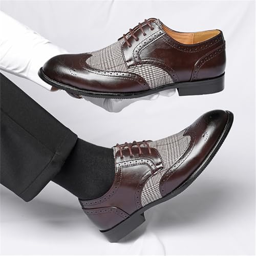 Men's Two Tone Patchwork Wingtip Brogues Genuine Leather Lace-Up Dress Oxford Shoes Comfort Hand Stitched Design Non Slip Derby Shoes for Business Formal Office Wedding Party Office4