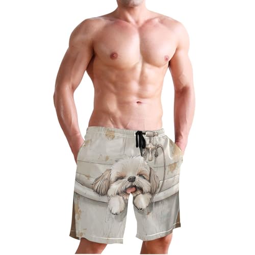 Short de bain homme extensible Shih Tzu boxer compression intégré - 4