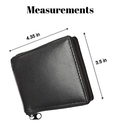 Zippered Bifold Men's Wallet Deluxe Credit Card Flip Genuine Lamb Leather -Black3