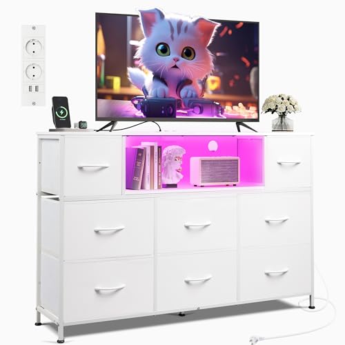 WLIVE Kommode, 8 Stoffschubladen,Schubladenkommode mit Steckdosen, vielseitige Schubladenkommode für Schlafzimmer und Wohnzimmer, mit stabilem Stahlrahmen und Holzplatte,120 * 30 * 79 cm (weiß) WLIVE Kommode, 8 Stoffschubladen,Schubladenkommode mit Steckdosen, vielseitige Schubladenkommode für Schlafzimmer und Wohnzimmer, mit stabilem Stahlrahmen und Holzplatte,120 * 30 * 79 cm (weiß)