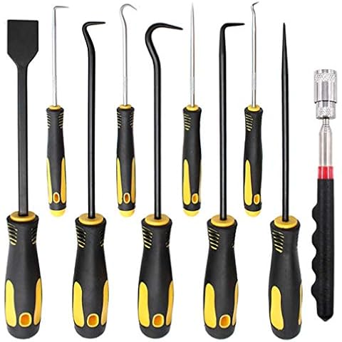10Pcs Precision Pick & Hook Set with Scraper and Magnetic Telescoping Tool Kit Mechanic Hook Picks Tools Set for Remove Automotive Electronics Maintenance Hoses Gasket Hand Pick Up Tools Cover