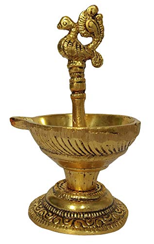 Purpledip Metal Oil Lamp Diya in Peacock Design: Festive Decoration or Daily Ritual Use (12192)