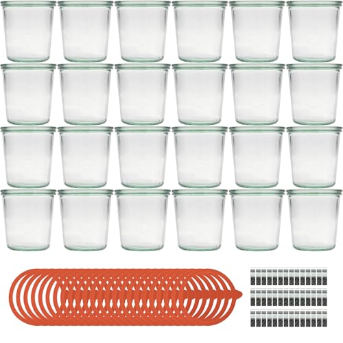 Flaschenland - 24x Sturzglas 580 ml inkl. Glasdeckel Einkochringen und Klammern Einweckgläser Einmachgläser zum Haltbarmachen von Lebensmitteln I Made in Germany