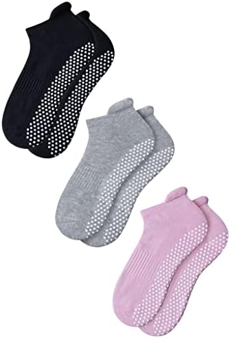 RATIVE Anti Slip Non Skid Barre Yoga Pilates Hospital Socks with grips for Adults Men Women (Medium, 3-pairs/black+grey+pink)
