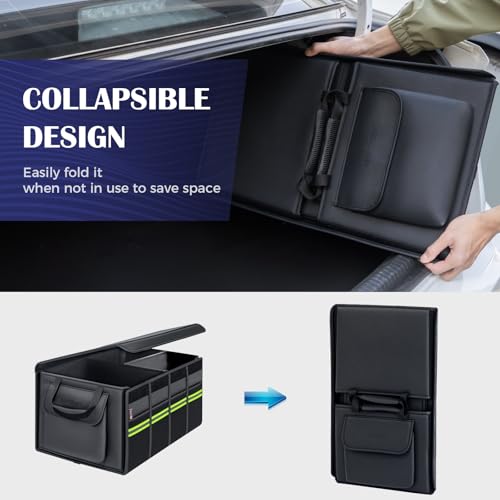 Image of Coverado Car Trunk Organizer - 70L Nappa Leather Trunk Organizer for SUV with Lid, Multi Collapsible Car Storage Organizer Foldable, Multi Compartments with 2 Straps for SUV /Truck