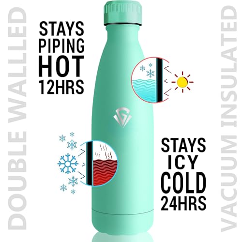 Grsta Borraccia Termica, Borraccia 500 ml, Senza BPA, Borracce Bambini, Senza Perdite, Borraccie Acciaio Inox, Isolato Sottovuoto, Bottiglie Metallo per Scuole, Campeggio, Caffè, Viaggio, Uffici - Immagine 2