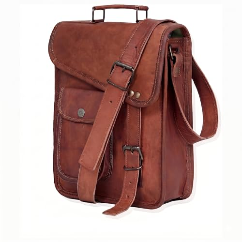 Leather Satchel Tablet Bag Laptop Case Office Briefcase Messenger Gift for Men Computer Distressed Shoulder Bag