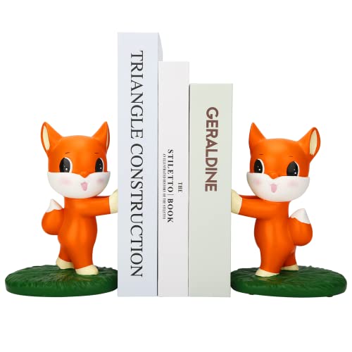 Bookends for Kids,Lovely Fox Book End and Decorative Book Holder for Bookshelves, Children’s Room, Home, Office or Desk with Anti-Slip Base
