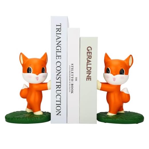 Bookends for Kids,Lovely Fox Book End and Decorative Book Holder for Bookshelves, Children’s Room, Home, Office or Desk with Anti-Slip Base