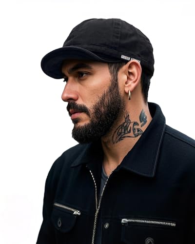 Clakllie Gorra de béisbol suave de ala corta, visera plana, gorra de algodón con ala plana, sombrero de papá, transpirable, gorra de camionero de perfil bajo, CDUK-DY06-Negro, Talla única