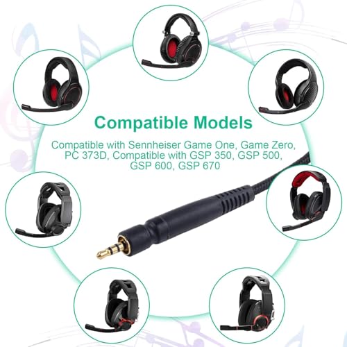 Toxaoii GSP 600 kabel audio kompatybilny z Sennheiser GSP 670, GSP 600, GSP 500, GSP 350, PC 373D, G4ME ONE G4ME Zero, Game ONE, Game Zero zestaw słuchawkowy gamingowy, zapasowy przedłużacz AUX