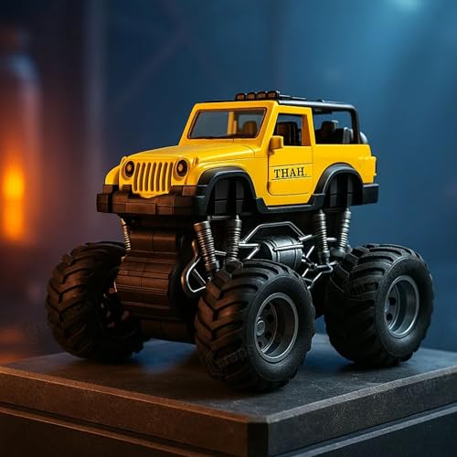 Image of GRAPHENE 1:28 Scale Big White 4x4 Thar Truck OffRoader Jeep Toy Car Realistic Pullback Action Friction Powered with Lights and Sound for Kids Openable Doors Smooth Push and Go Gift for Boys Girls