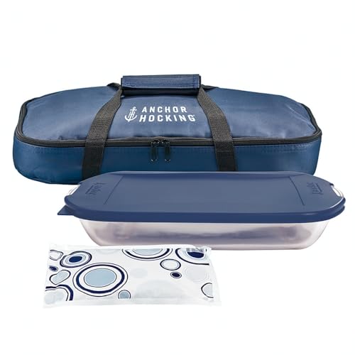 Image of Anchor Hocking Oven Basics 4 Piece Bake-N-Take Bakeware Set, Navy Blue